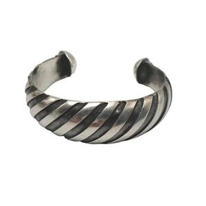 925 Sterling Silver Texture Southwestern Cable Open Cuff Bracelet Vintage